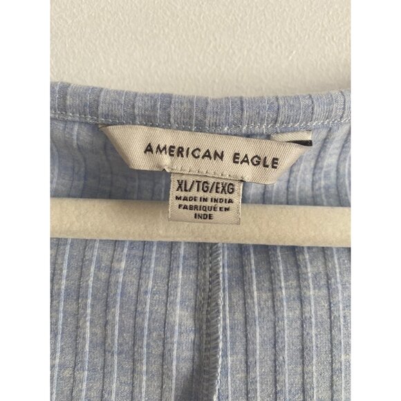 American Eagle Women's Blue Ribbed Short Sleeve Button Front Romper Size XL - Picture 4 of 5